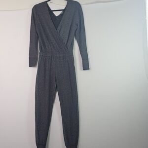 Terez Metallic Sparkle Long Sleeve Jumpsuit – Deep V Neck, Party Romper Sz XS